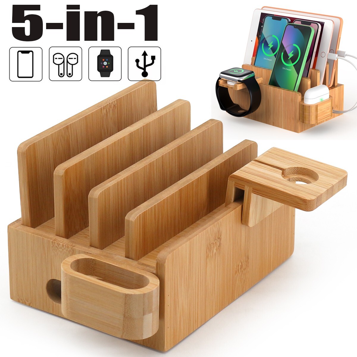 5in1 Charging Station Charger Dock Stand Desk For Apple Watch/iPhone/Air Pods-image