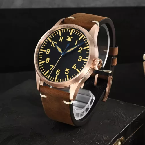 SAN MARTIN SN0117-Q Automatik CuSn8 Bronze Etui 41mm 10 ATM Herren Fliegeruhr - Bild 20 von 35