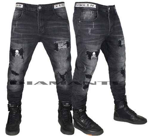 Jeans Uomo Denim Pantaloni Strappati Slim Elasticizzati Design nero nuovo  6616 | eBay