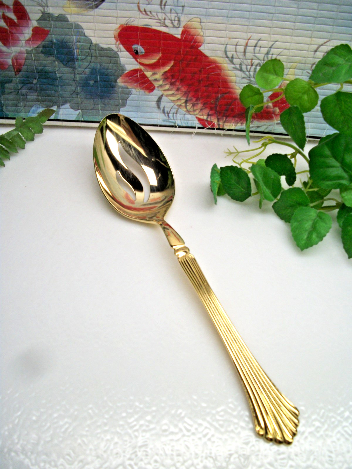 HOME CONCEPTS  Gold Electroplate  GOLDEN CANNES  Pierced Serving Spoon  Japan