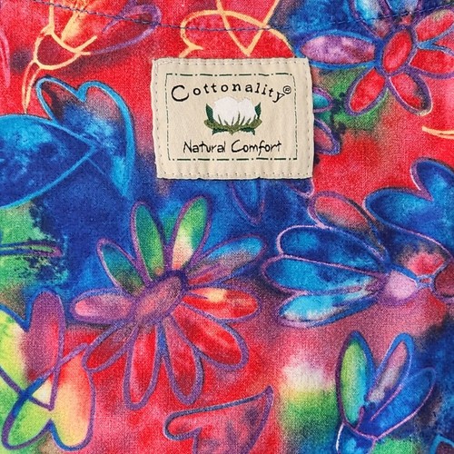 VTG Cottonality Scrubs Top Snap Buttons Bright Color Flowers Hearts Pockets XS - Picture 12 of 15