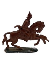 VINTAGE INFANTRY SOLDIER ON HORSE Figuring Cast Iron Enameled Brownish Color