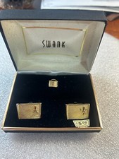 Men's Vintage Cufflinks Fleur De Lis Design Gold Tone 1960s Matching Tie - J-110