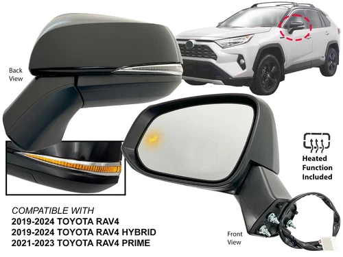 For Exterior Mirror BSD Turn Signal Glossy Cap 2019-2024 TOYOTA RAV4 Driver Side