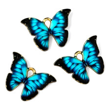 10 Blue Butterfly Charms Gold Enamel Pendants 22x15mm Jewelry Making Supplies