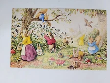 Racey Helps "PICKING BLACKBERRIES" Anthropomorphic Fantasy Postcard Medici