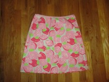 Vintage Lilly Pulitzer Pink Peaches/Floral Citrus Reversible Wrap Skirt Size 4
