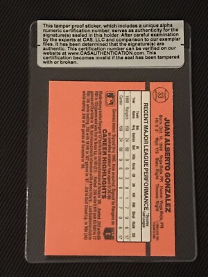 JUAN GONZALEZ 1990 DONRUSS ROOKIE SIGNED AUTOGRAPHED CARD RANGERS