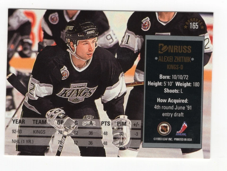 1993-94 Donruss #165 Alexei Zhitnik, Los Angeles Kings - Image 2 of 2