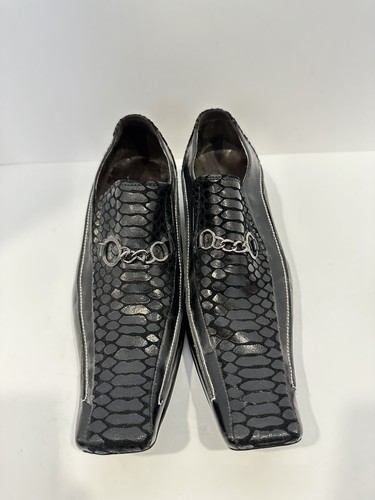 David Eden Clovis Black Ostrich Leather Shoes Square Elongated Toe Mens Size 43 - Picture 3 of 18