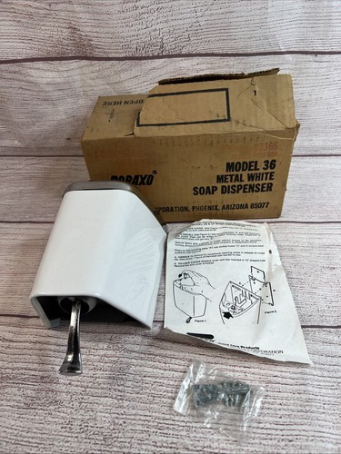 Vintage Boraxo Powder Soap Dispenser #36 Metal White Paint ~ New in Box w/ Key - Picture 2 of 11