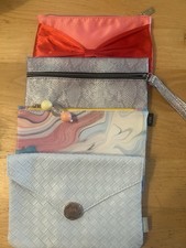 Ipsy Set of 4 Makeup Bags Red Silver Multicolor Light Blue Zipper