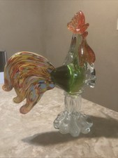 Vintage Murano Style Hand Blown Art Glass Rooster Multicolor Figurine 10.5  