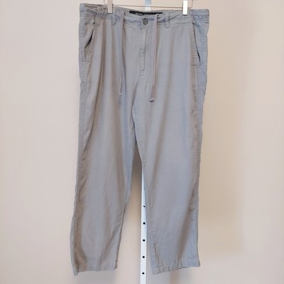 Marc Anthony Mens Gray Linen Cotton Blend Drawstring Pants 36x30 Measures 36x29