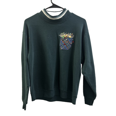 Vintage 90s 3-D Pocket Sparrow Bird Grandma Style Sweatshirt Fits Womens Large