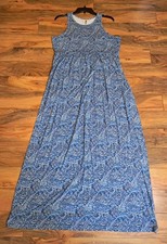 Grecerelle Womens Sleeveless Maxi Dress 2XL Blue Paisley Stretch Jersey Knit