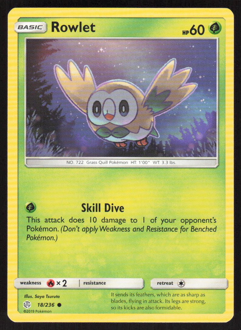Pokemon Rowlet Common 18/236 SM - Cosmic Eclipse LP