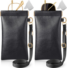 Squeeze Top Sunglass Case-Portable Eyeglass Pouch with Adjustable Lanyard Soft L
