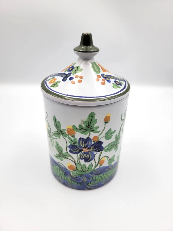 Vtg S.C.O Orvieto Italian Pottery Lidded Jar Canister Hand Painted Florals - Image 2 of 4