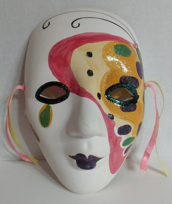 Mardi Gras Ceramic Face Mask Hand Painted Wall Hanging Decor Glitter