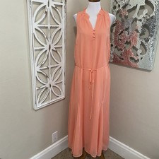 LOFT large PEACH/ORANGE SLEEELESS LINED MAXI DRESS