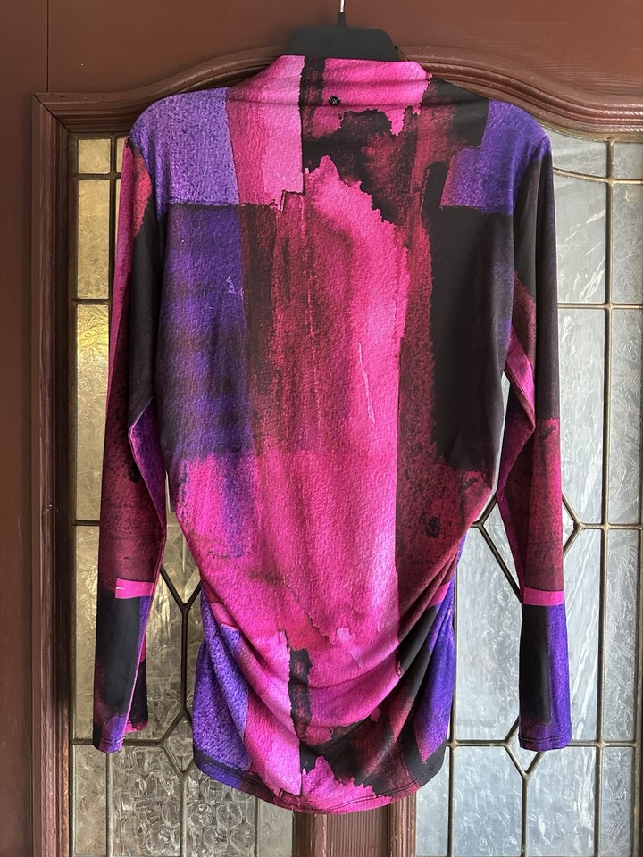 NWT DKNY Women's Long Sleeve Mock Neck Top. Large. Fuchsia/Violet Multi ...