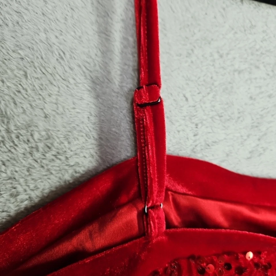 Top corto Allegra K para mujer rojo rico deslumbrante lentejuelas terciopelo correas ajustables talla L nuevo con etiquetas Foto 3 de 4