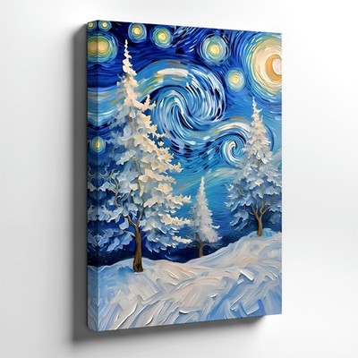 Landscape Canvas Winter Snow Village Sledding Scene Night Farmhouse Office Print