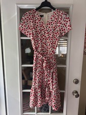 New Talbots Long Dress Floral V-Neck Short Sleeve Back Zip White Red Size 10P