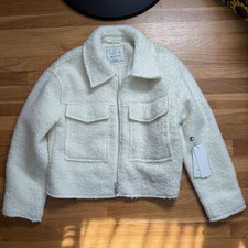 Faux Fur Cropped Jacket Zip Front Collared Po...