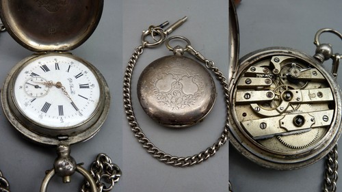 LUXX Antik Gustave JACOT BOUTTE Taschenuhr Savonette 875 Silber 84 Ø 56mm läuft