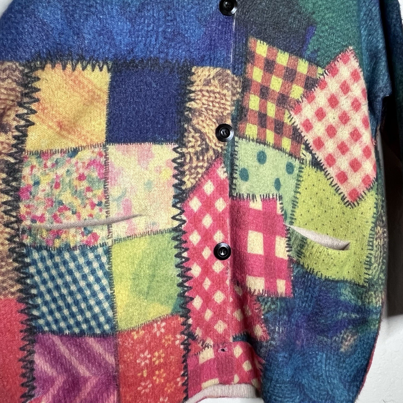 YESNO Patchwork Quilt  Oversized Wool Blend Cardi… - image 3
