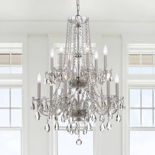 Traditional Crystal 26"W Polished Chrome 12-Light Chandelier - Picture 1 of 7