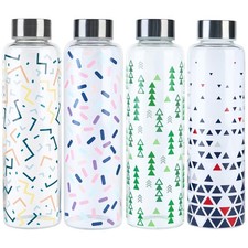 18 oz Glass Bottles with Stylish Printed Designs Set of 4 Reusable Juice