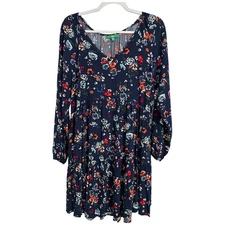 Women's M Cottagecore Babydoll Colorful Floral Oversized Ruffle Lng Sleeve Dress