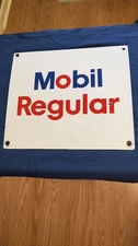 VINTAGE ADVERTISING  MOBIL REGULAR PORCELAIN GAS PUMP PLATE- VERY GOOD-B