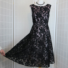 Roman Dress UK 12 Black Nude Floral Lace Fit & Flare V Back Wedding Party Cruise