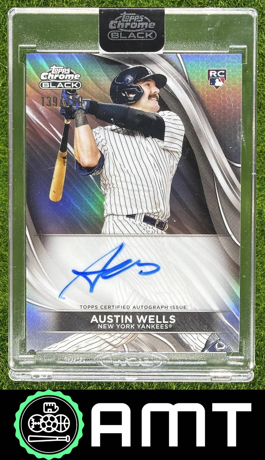 Austin Wells RC Auto 2024 Topps Chrome Black 139/150 Refractor Yankees