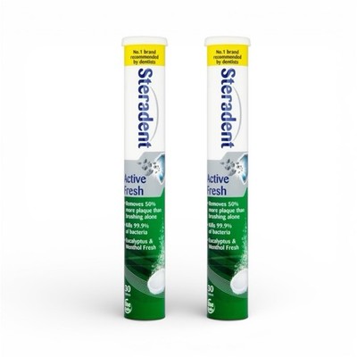 2x Steradent Active Fresh Daily Cleanser - 30 Tabletten in der Tube Sofortlinderung