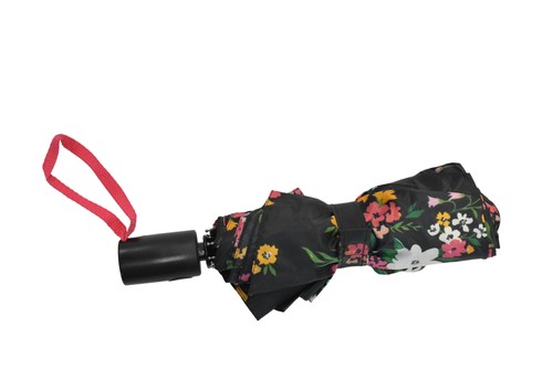 Totes Compact Travel Umbrella Black Floral Folding Eco Friendly Portable Rain
