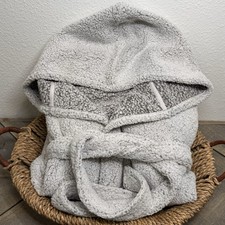 POTTERY BARN COZIEST SHERPA ROBE MEDIUM HEATHERED GRAY HOODED BELTED SAMPLE