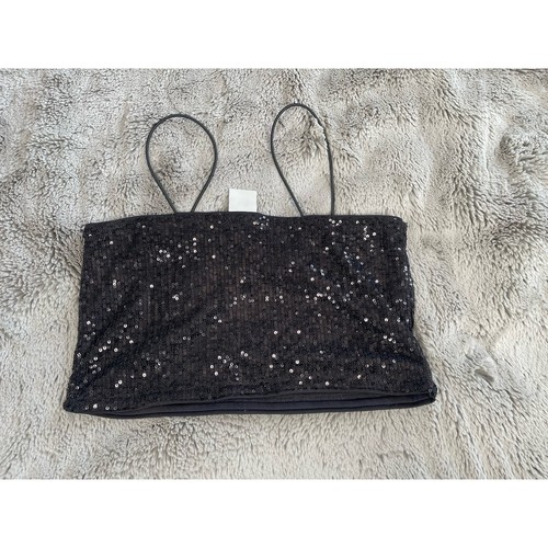 Women’s H&M Ribbed Crop Top Sequin Black Straps Sparkly Party Elegant Top - Picture 4 of 9