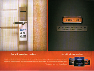 2002 Durex Extra Sensitive Condom Print Ad Hotel Do Not Disturb Plane Sign Art