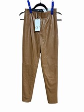 ZARA Faux Leather Brown Leggings High Rise Size XS Edgy Light Academia Business