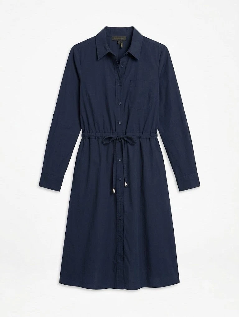 donna karan women's collared long-sleeve a-line dress Button Down Midi Shirt Dress | Shirt Dress