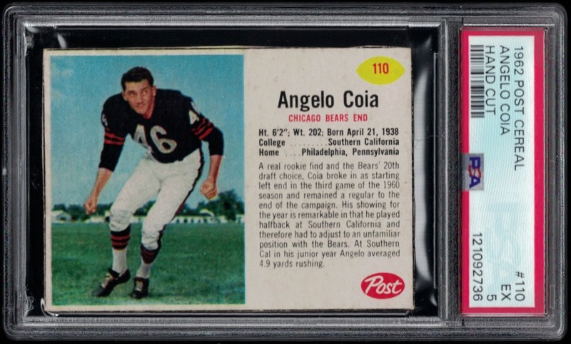 1962 POST CEREAL #110 ANGELO COIA HAND CUT SP CHICAGO BEARS EXCELLENT (EX) PSA 5