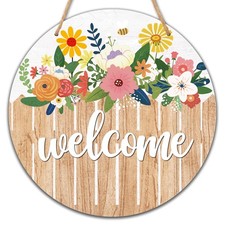 Welcome Front Door Sign Wooden Hanging Floral Farmhouse Spring Summer Decor