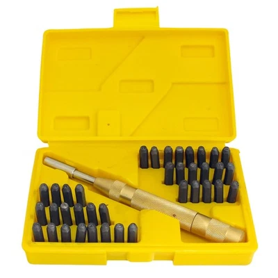 247BID 38pc Letter & Number Stamping Tool Set Stamp Kit + Automatic Metal Punch & Case