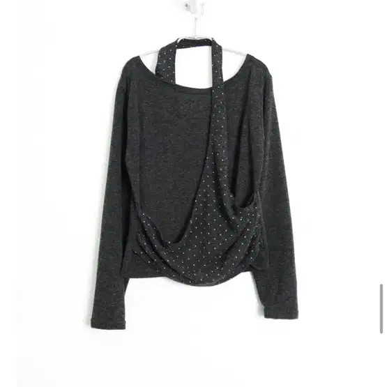 Double Halter Knit Blouse with Dot Pattern - Char… - image 2