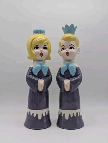 1960’s Rare Vintage Antique Christmas Carolers Girl Boy Candle Holder Noel